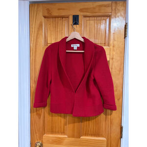 Marisa Christina 100% Merino Wool Red Shawl Collar Open Cardigan Women’s M